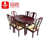 Vintage Chinese Style Round Dining Table with 6 Chairs