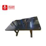 Dark Wood Dining Table with Black Glass Top
