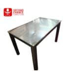 Glass Top Dining Table with Dark Wood Legs