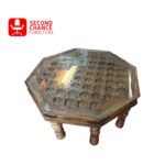 Octagonal Wooden Coffee Table with Glass Top
